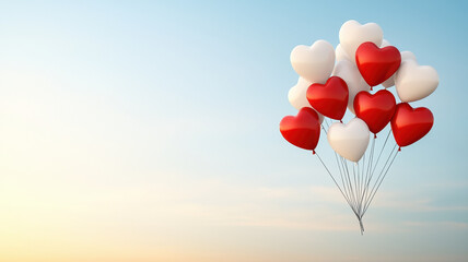 Fototapeta premium Colorful heart shaped balloons floating in sky create joyful atmosphere
