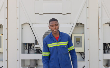 workers African at ac HVAC air conditioner container refrigeration units containers portable,...