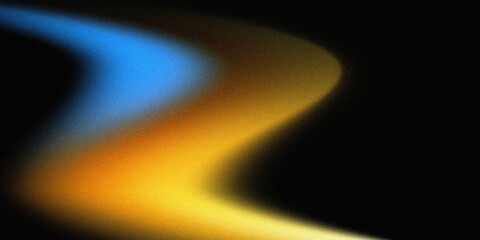 Blue and yellow gradient light flow on black background with grainy texture, abstract vibrant design for posters and digital art