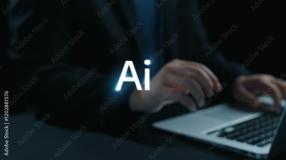 Poster human interact with ai artificial intelligence virtual assistant chatbot in concept of ai artificial