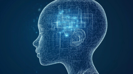 Obraz premium Digital Mind: A mesmerizing digital illustration of a human head, with interconnected lines symbolizing the complex network of thoughts and ideas.
