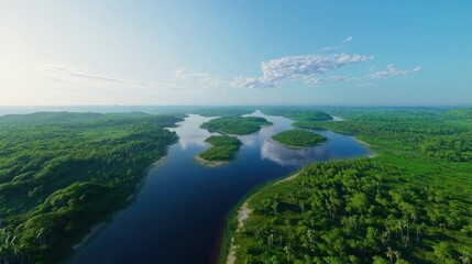 Fototapeta premium Aerial view of tropical river and islands