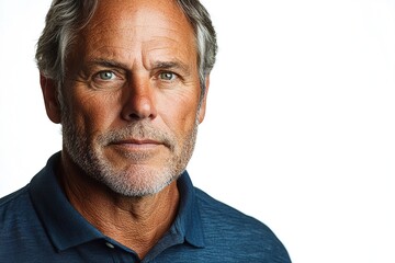 Obraz premium A mature man with a serious expression, showcasing confidence and wisdom against a plain background.