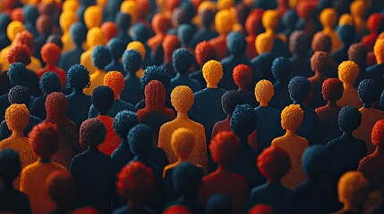 Obraz premium A vibrant crowd of stylized figures in various colors, representing diversity and unity.