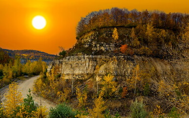 Fototapeta premium Old Soksky limestone quarry for mining limestone Russia Samara Krasnaya Glinka.