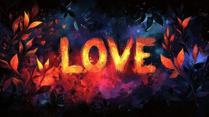 Fiery Love word art in cosmic floral frame