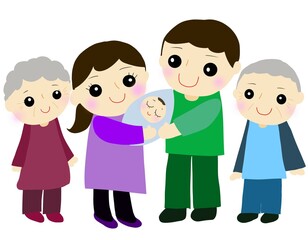 赤ちゃんと親子の記念撮影