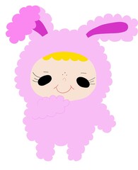 もこもこうさぎの着ぐるみを着た子供
