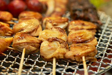 Traditional market various kinds of skewers