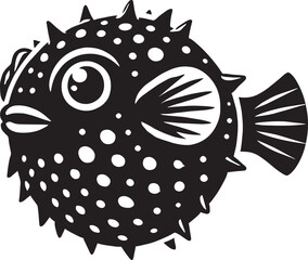Puffer Fish Silhouette isolated on white background Minimalist blowfish vector shape