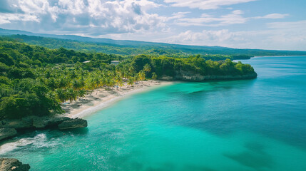 Fototapeta premium Tropical Sandy Beach with Soft Blue Ocean Waves and Clear Water