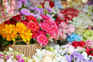 colorful flowers in a market