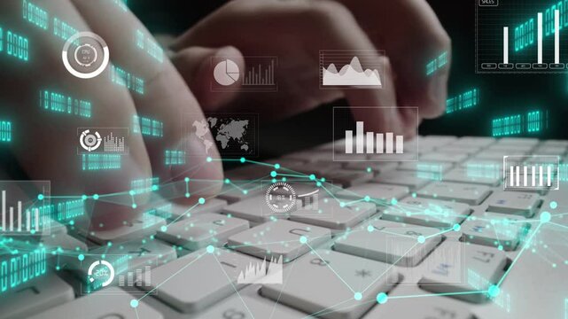 Creative visual of business big data and finance analysis on computer showing concept of statistical investment decision making methodology, fintech and financial engineering .