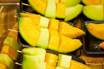 Melon skewers, traditional market street food