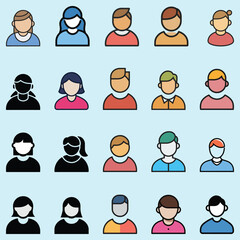 AI Generated Flat User Profile Icons Featuring Diverse Styles with Vibrant Colors and Minimalist Design