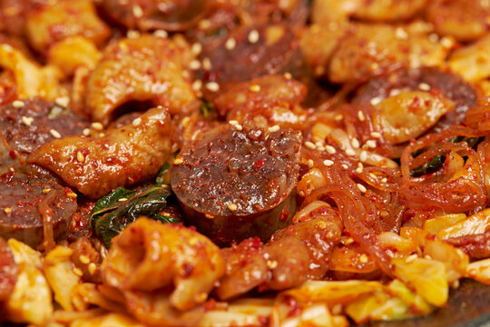Spicy stir-fried sundae, Korean food 