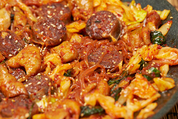 Spicy stir-fried sundae, Korean food