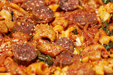 Spicy stir-fried sundae, Korean food