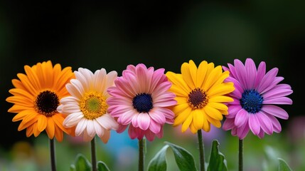 Obraz premium Colorful Osteospermum flowers in garden, blurred background. Use greeting card, website