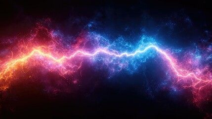 Fototapeta premium A vibrant visualization of electric energy with colorful lightning bolts against a dark background.