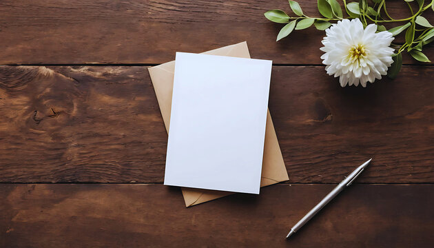 A2 blank Greeting Card blank Mockup on Rustic Wood with Clipping Path