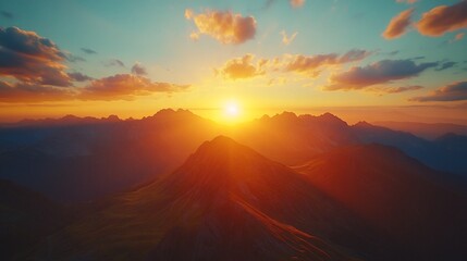 Majestic sunset over mountain range, idyllic landscape