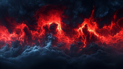 Fototapeta premium Fiery red and dark clouds create dramatic sky