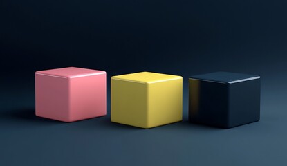 Obraz premium Three Colorful Cubes on Dark Background: Minimalist 3D Render