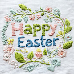 Colorful Easter embroidery with floral design celebrating the holiday season