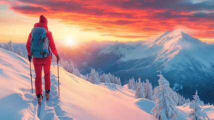 Majestic Sunset Ski Adventure in the Snowy Mountains