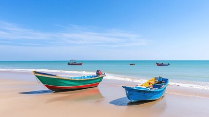 Fototapeta premium Colorful Boats on Sandy Beach