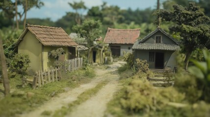 Fototapeta premium A small village with a dirt road and houses