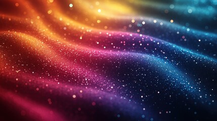 Obraz premium Colorful abstract waves with sparkling particles creating a dreamy atmosphere in a vibrant background
