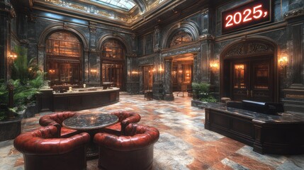 Luxurious Lobby Interior Design 2025: Opulent Marble and Dark Wood Accents