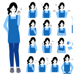 A set of illustrations of various expressions of a young woman's upper body. Joy, sorrow, and pleasure.