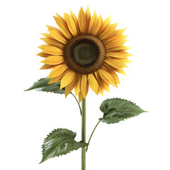 Fototapeta premium Yellow Sunflower with Green Leaves isolated on transparent background