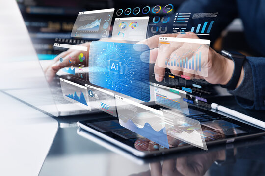 Advanced technology Artificial Intelligence for business management and strategy.big data analytics dashboard.information workflow.intelligence system for  planning