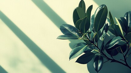 Indoor plant by sunny window with shadow patterns