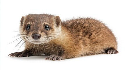 A small brown animal with a long snout and whiskers is laying on its side