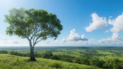 Obraz premium Solitary Tree on Hilltop Landscape