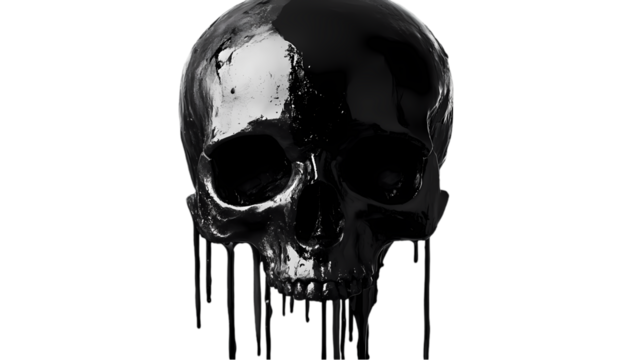 Dark Dramatic Skull Dripping Black Glossy Paint Artistic Design 3d life bone death image metal shiny