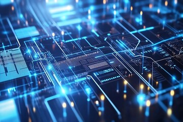 Fototapeta premium Abstract Digital Circuitry: A Glowing Network of Data and Technology