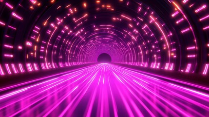 Obraz premium Neon Lights Illuminate Futuristic Circular Tunnel