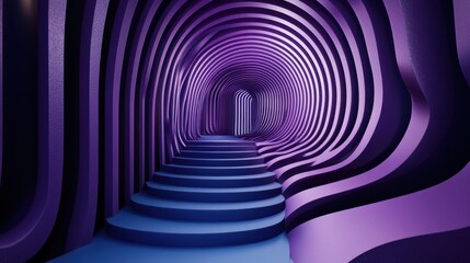 Fototapeta premium Purple arched hallway, steps, portal, 3D render, abstract background, event design
