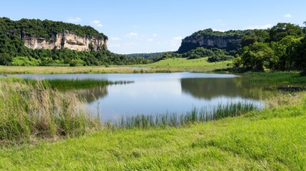 Fototapeta premium Tranquil lake and lush vegetation