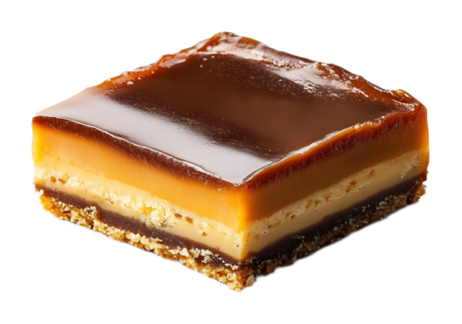 Decadent caramel slice on a transparent background. isolated background.