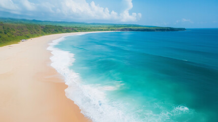 Tropical Sandy Beach with Soft Blue Ocean Waves and Clear Water 