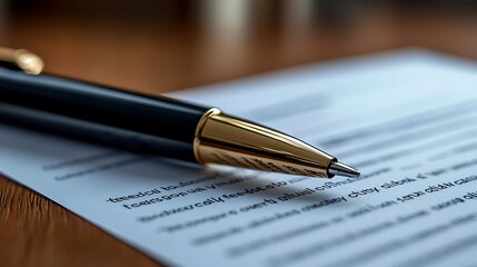 Fototapeta premium Signing key business documents office desk close-up perspective