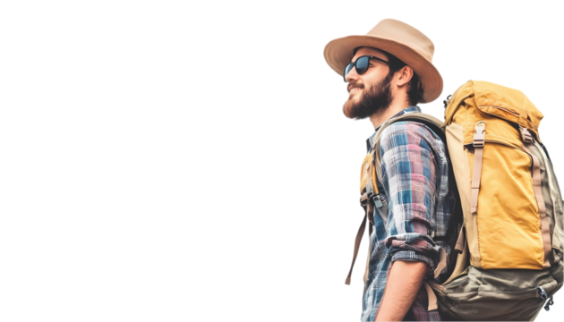 Adventurous Traveler Man Backpack Summer Hat Sunglasses Journey trip view cool free photo image     