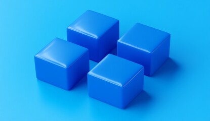 Abstract Blue Cubes Arrangement on Blue Background: Minimalist 3D Render